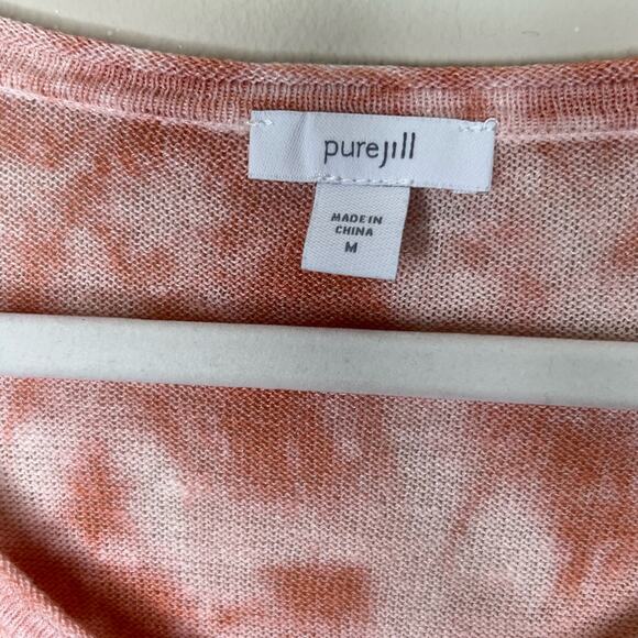 J. Jill Pure Jill Pink Tie Dye Linen Blend Top 3/4 Sleeve Tunic Length Size M - Picture 5 of 5